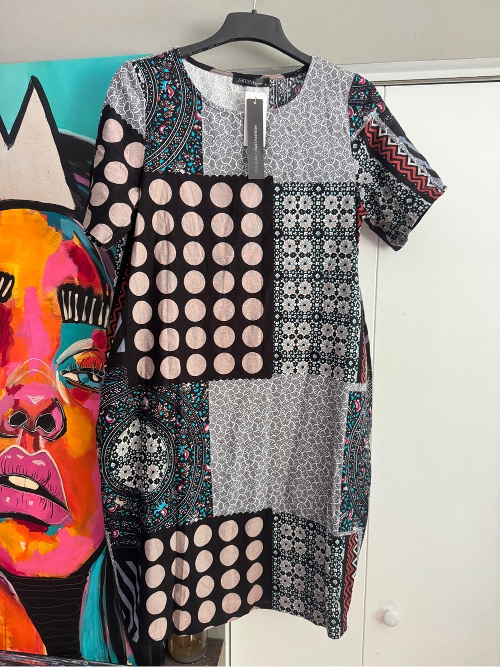 NWT ZANZEA Mixed Print Tulip Balloon Midi Dress Extra Large lagenlook - Picture 8 of 8